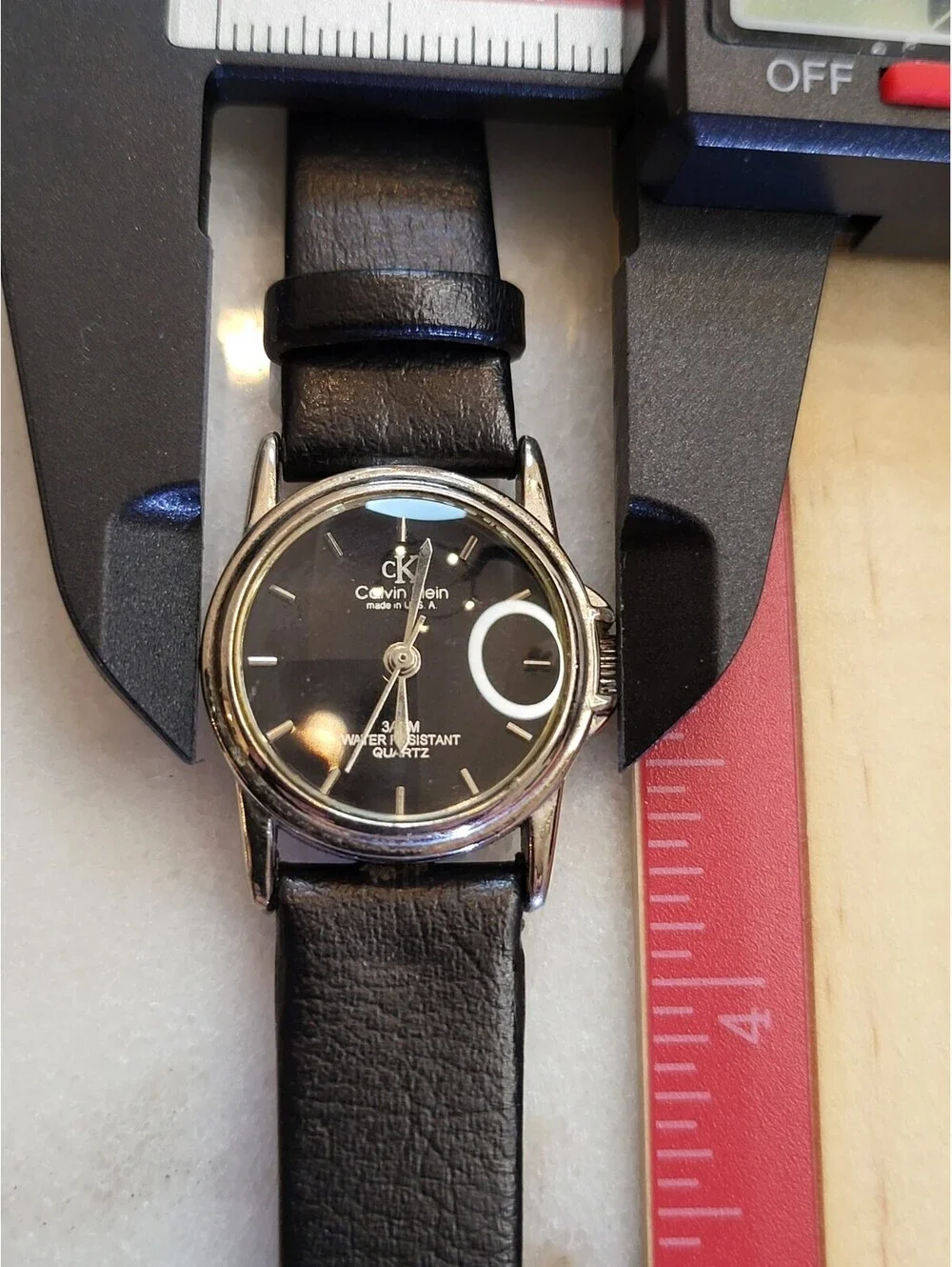 Calvin Klein Quartz Silver Tone St.Steel Ladies Watch Black Dial Leather Working
